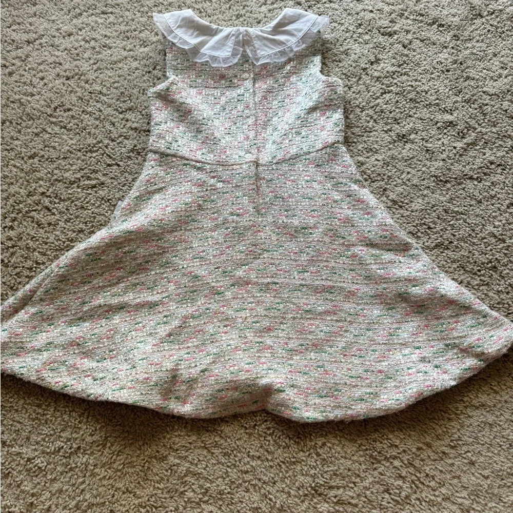 Janie and Jack Girls' Boucle Sheath Dress Sz 7 Pink Green White Sleeveless EUC